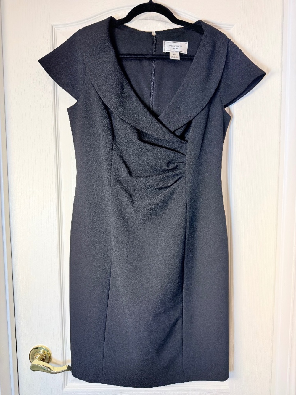 Willow Glenn New York Black Dress 14P Petite Shawl Collar Sheath Cocktail Career